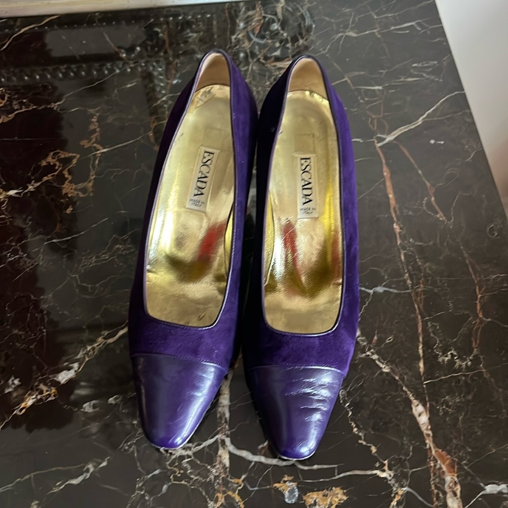 Escada of Italy Purple Suede with leather tip toe, 3” heel size 9 B, used